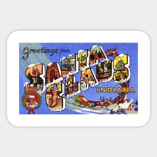 Greetings from Santa Claus Indiana - Vintage Large Letter Postcard Sticker